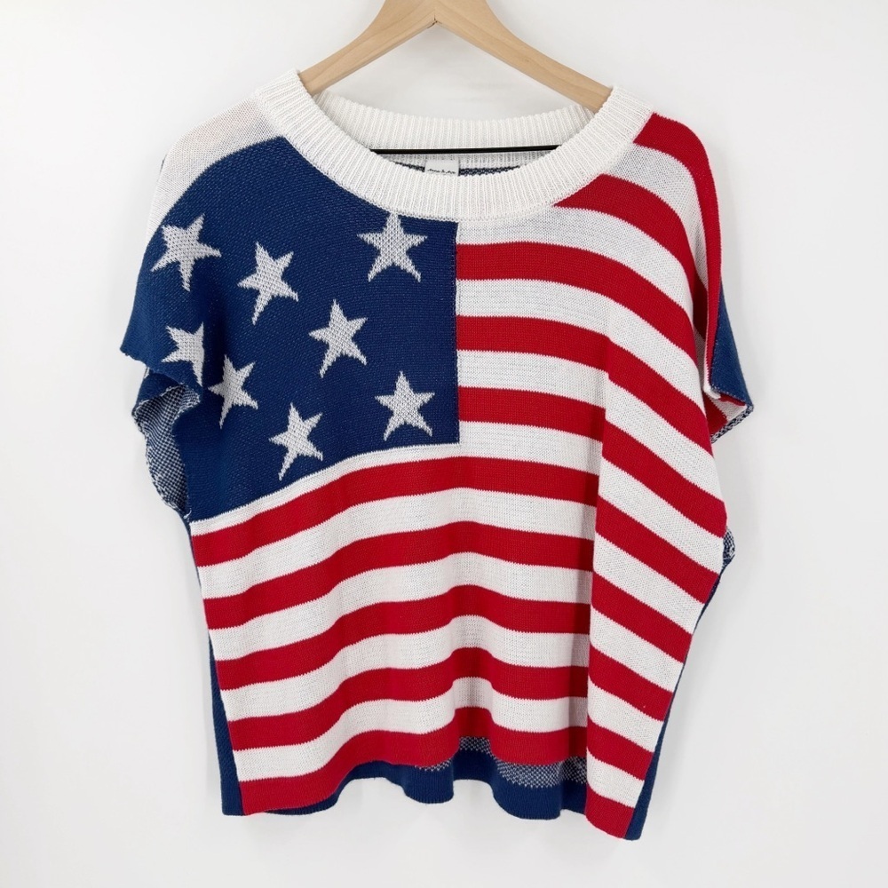 Anna & Ava USA Flag Boxy Sweater S/M Patriotic Summer 4th of July Relaxed